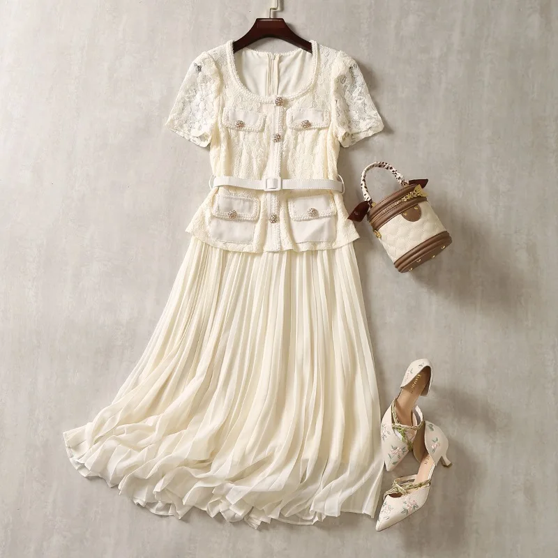 Summer Flower Embroidery Lace Chiffon Dress - Image 7