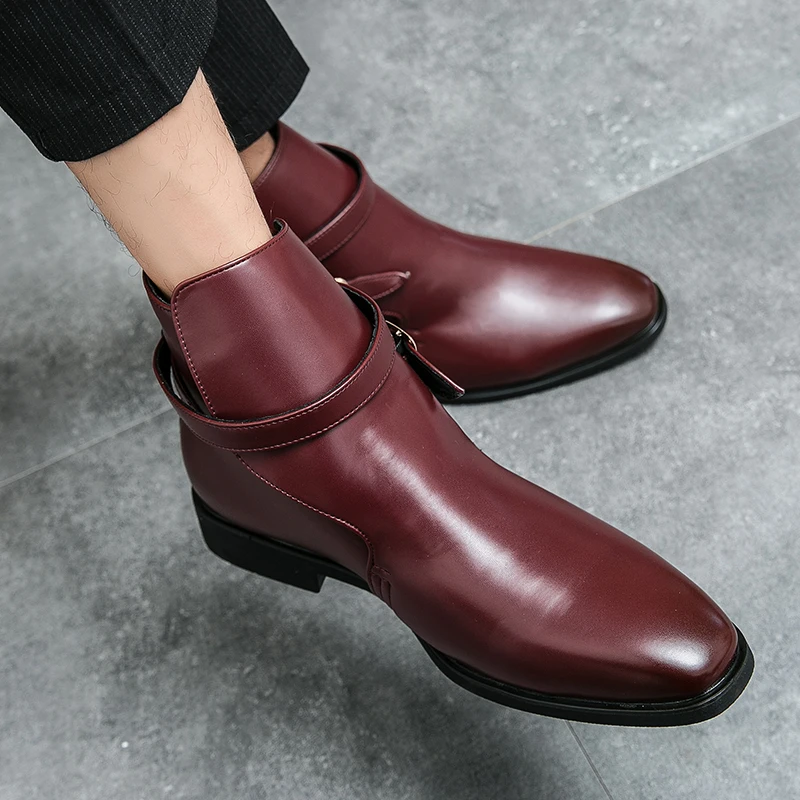 Men Autumn Chelsea Boots with Sleeve Soft Leather Buckle - Image 4