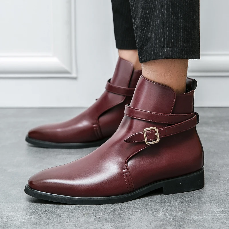 Men Autumn Chelsea Boots with Sleeve Soft Leather Buckle - Image 5