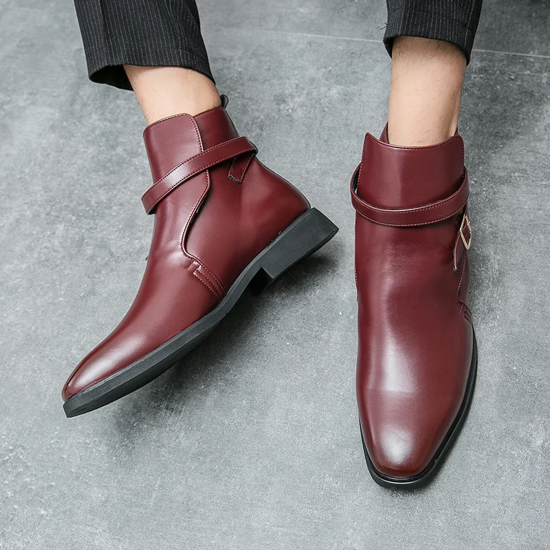 Men Autumn Chelsea Boots with Sleeve Soft Leather Buckle - Image 6
